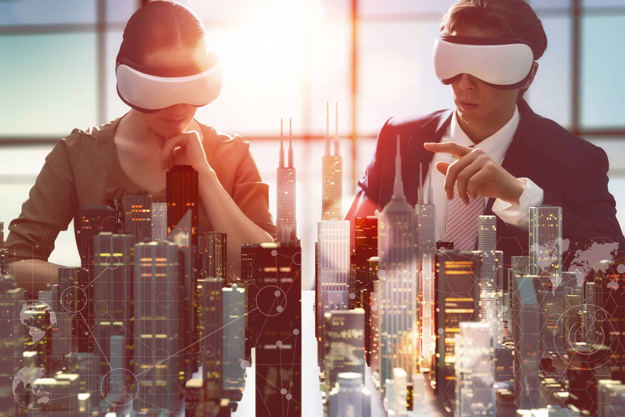 VR Headset Viewing a Virtual City