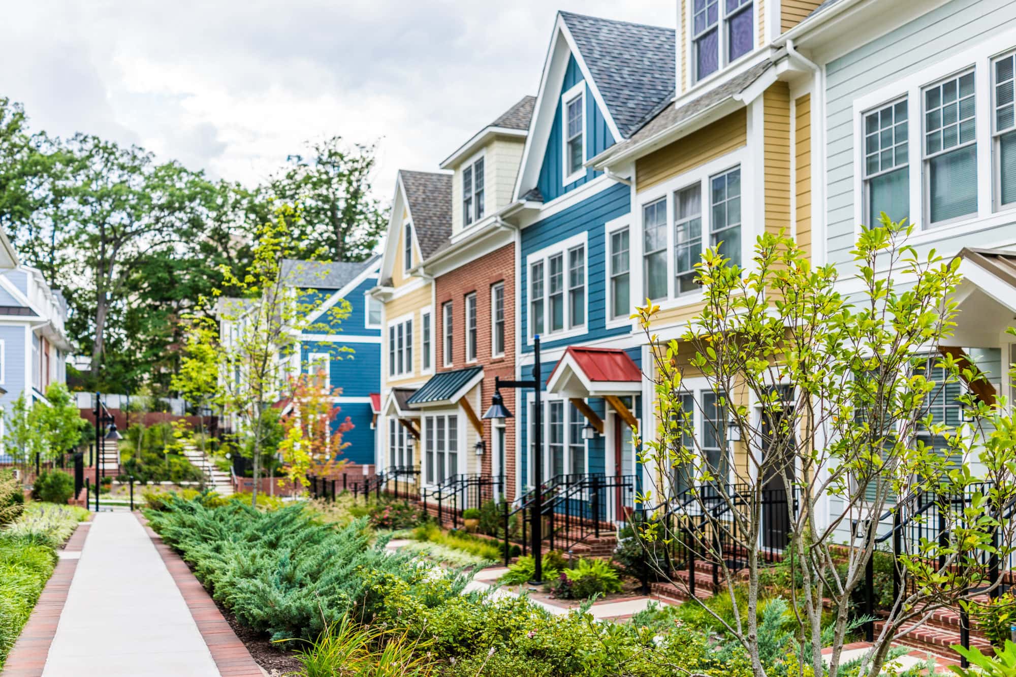 Row of Colorful Suburban Homes
