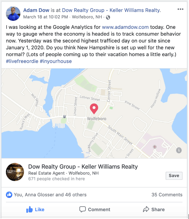 Facebook Post from Adam Dow of Dow Realty Group