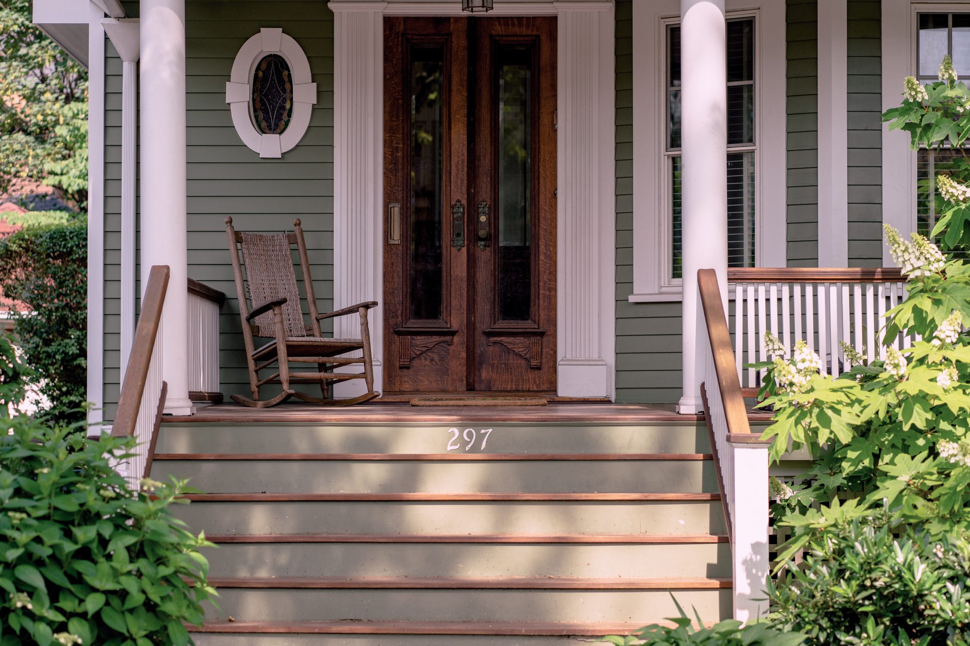 front porch with rocking chair