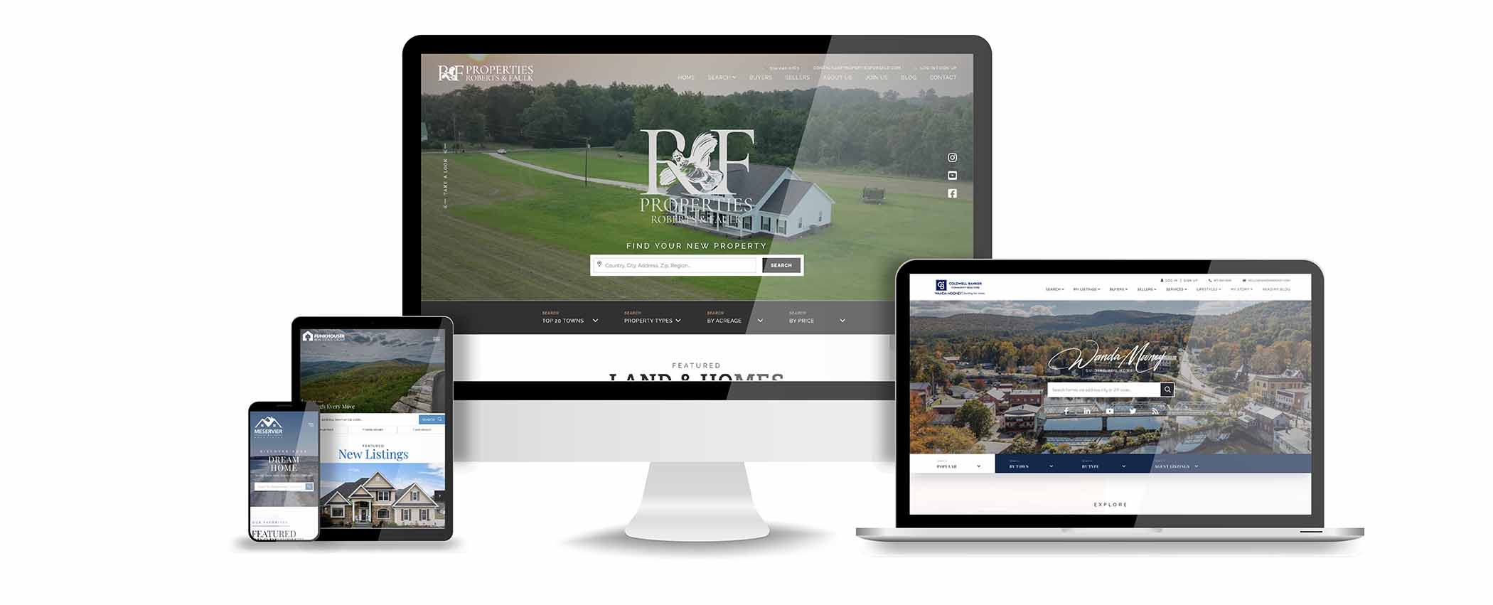 recent real estate website launches on desktop, tablet, laptop, and mobile