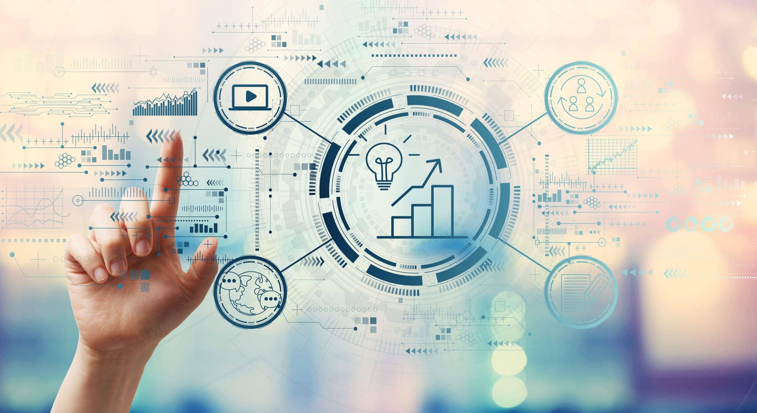hand reaching for illustrated data bubbles