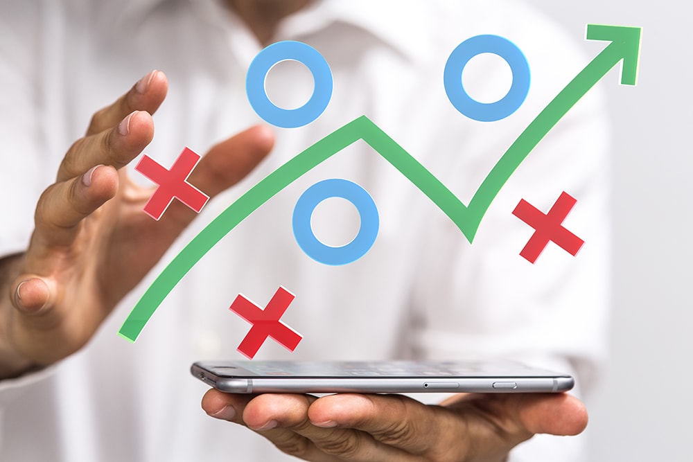 x's & o's with green line trending up